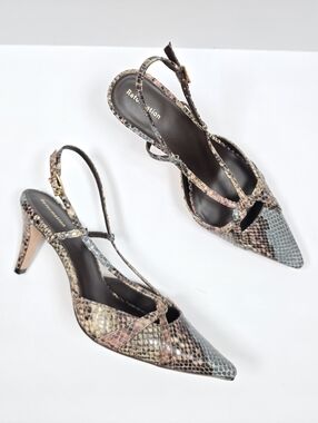 Reformation Patty Slingback Kitten Heels Snakeskin Print Pointed Toe Size 7.5